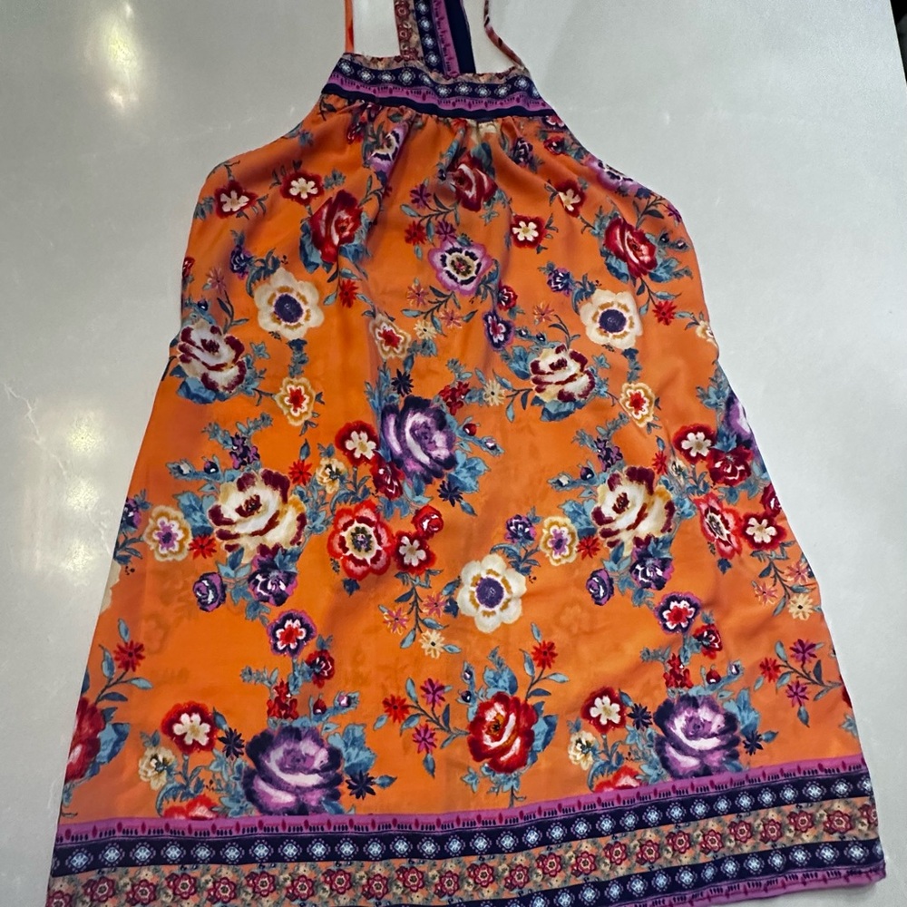 BeBop Floral Orange Halter Dress, Large